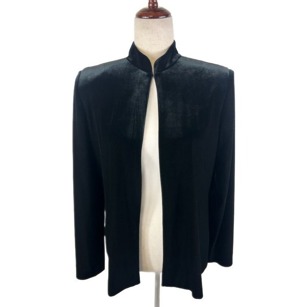 Alex Evenings Jacket Women's Size Medium Black Velvet Mock Neck Open Front